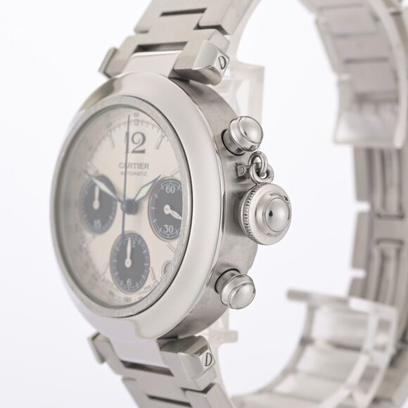 Cartier Pasha Chronograph 2412 Automatic White Dial 36mm Watch With Papers - Picture 4 of 10